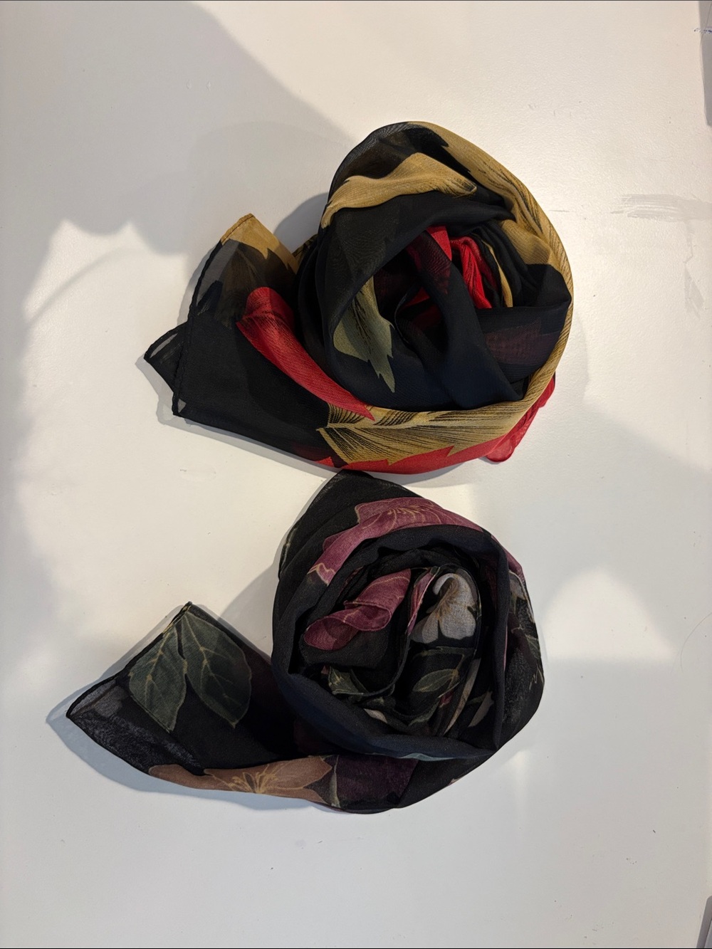 Set of 2 Black Floral Lightweight Scarves - Multi Color
